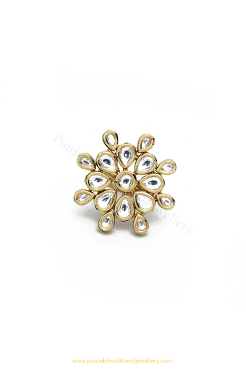 Gold Finished Kundan Ring By PTJ